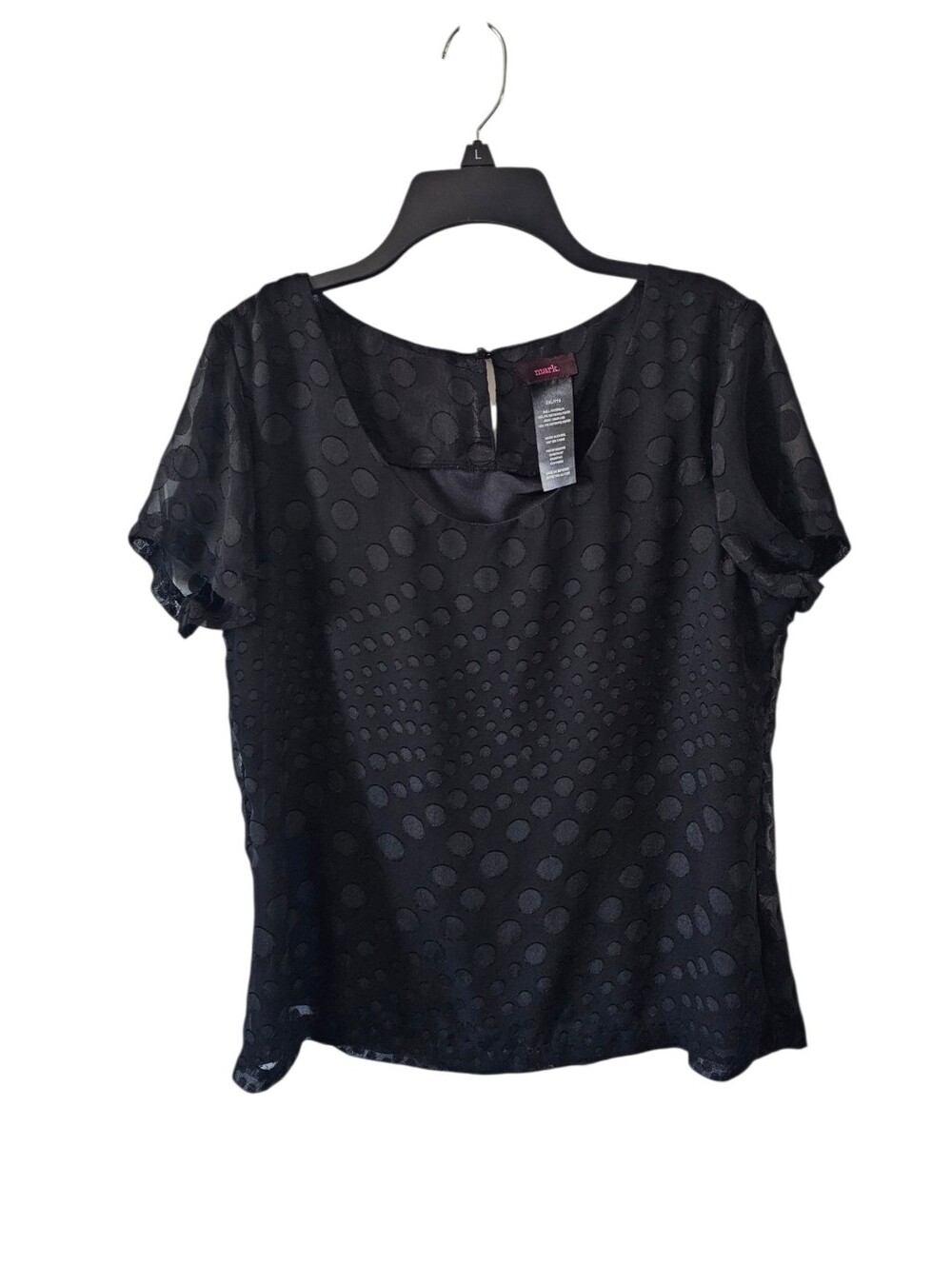 Mark by Avon Black Polka Dot Blouse Top Sheer Plus Size XXL Keyhole Burnout Y2K